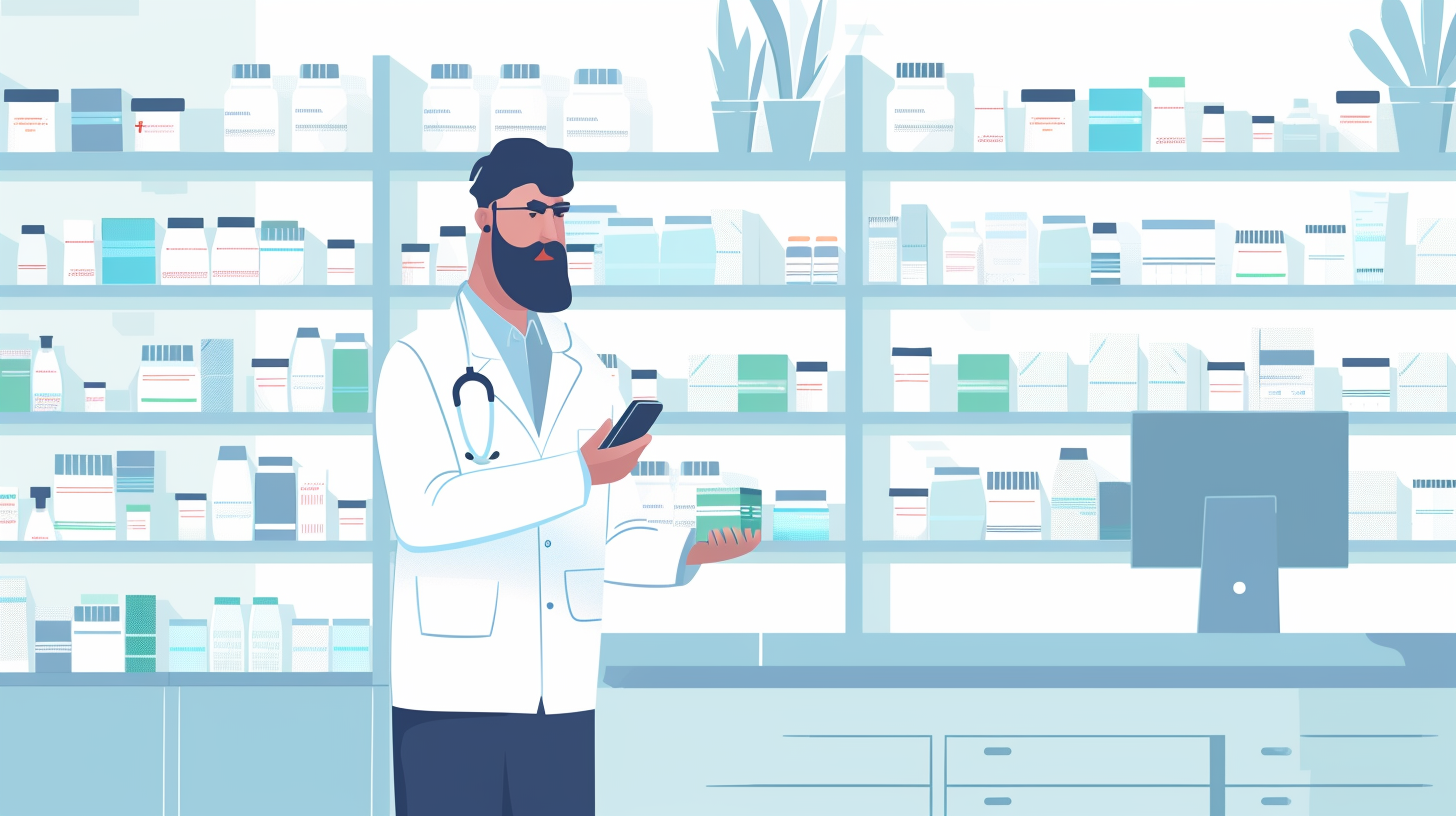 Pharmacienne utilisant l'application Pharma Toolkit sur son smartphone